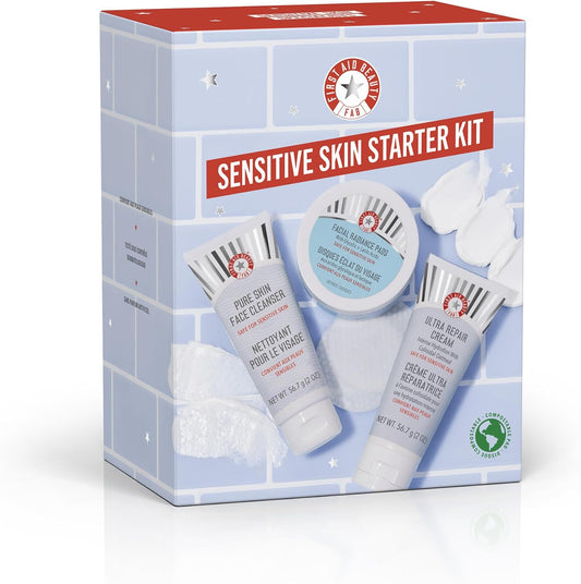Sensitive Skin Starter Set – 3 Safe Products: Facial Radiance Exfoliating Pads, Pure Skin Face Cleanser & Ultra Repair Cream Moisturiser
