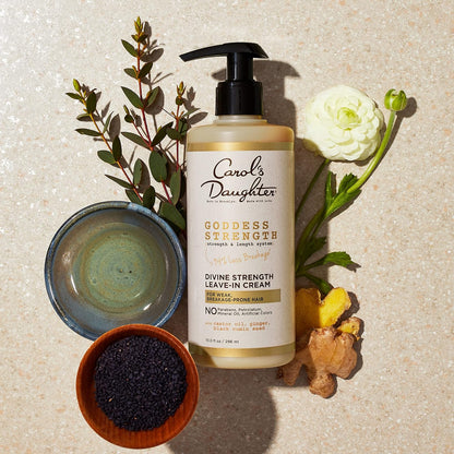 Goddess Strength Sulfate Free Shampoo, Hair Conditioner, Leave in Conditioner & Hair Treatment Oil Made with Castor Oil (4 Products)