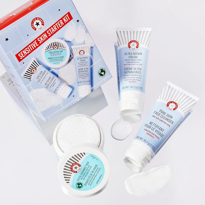 Sensitive Skin Starter Set – 3 Safe Products: Facial Radiance Exfoliating Pads, Pure Skin Face Cleanser & Ultra Repair Cream Moisturiser