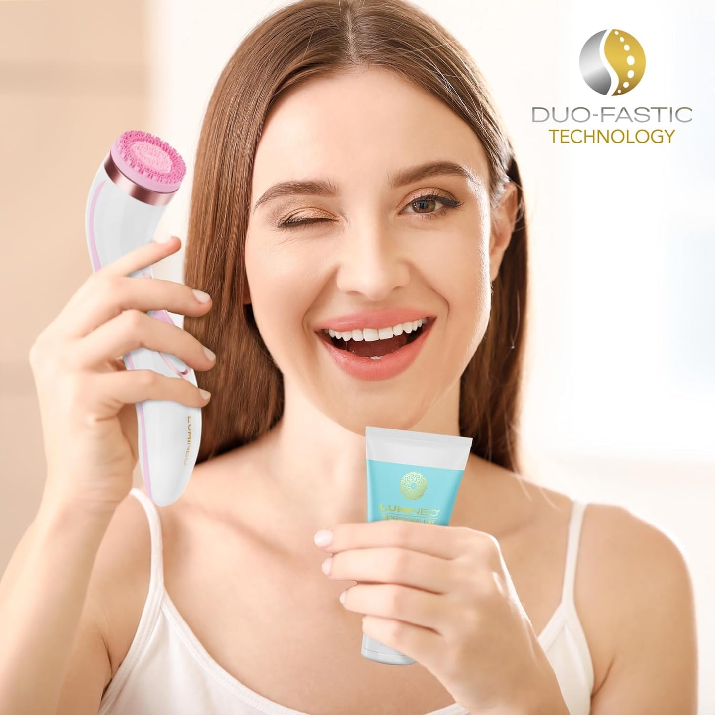 PRO Deep Facial Cleansing, Face Brush with 4 Brush Attachments, USB-C, IPX6 Waterproof, with Matching Cleansing Gel for All Skin Types (Pink)