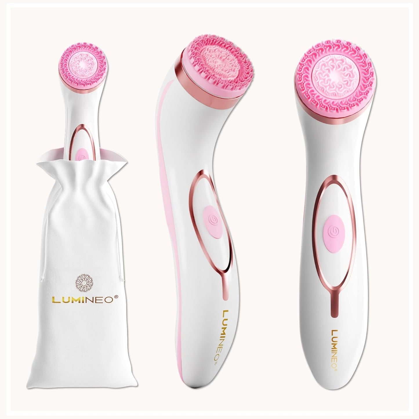 PRO Deep Facial Cleansing, Face Brush with 4 Brush Attachments, USB-C, IPX6 Waterproof, with Matching Cleansing Gel for All Skin Types (Pink)