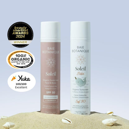 Soleil - Natural and Organic Mineral Non-Toxic Sunscreen Bundle. Face and Body SPF 50 110G + Baby SPF 50 110G