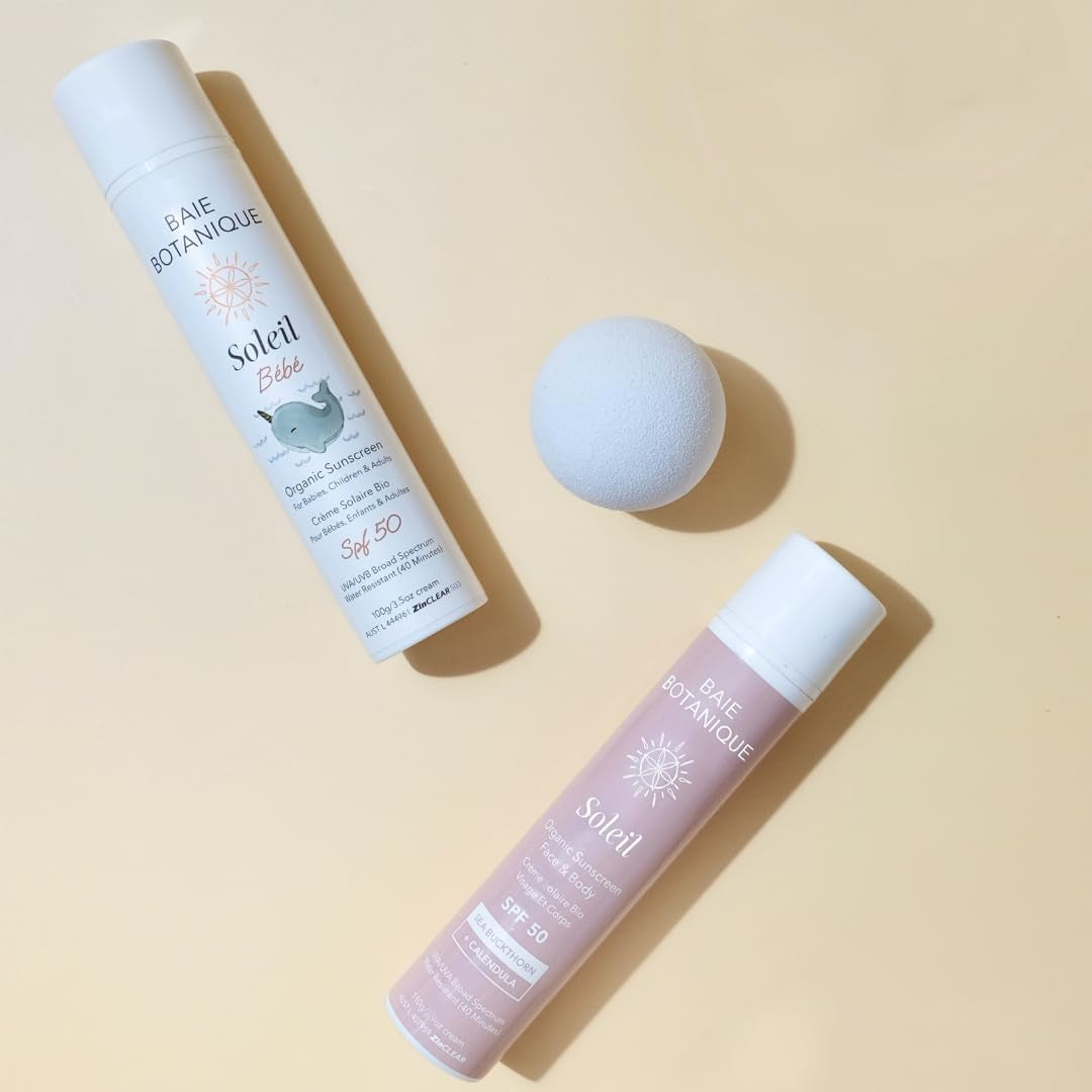Soleil - Natural and Organic Mineral Non-Toxic Sunscreen Bundle. Face and Body SPF 50 110G + Baby SPF 50 110G
