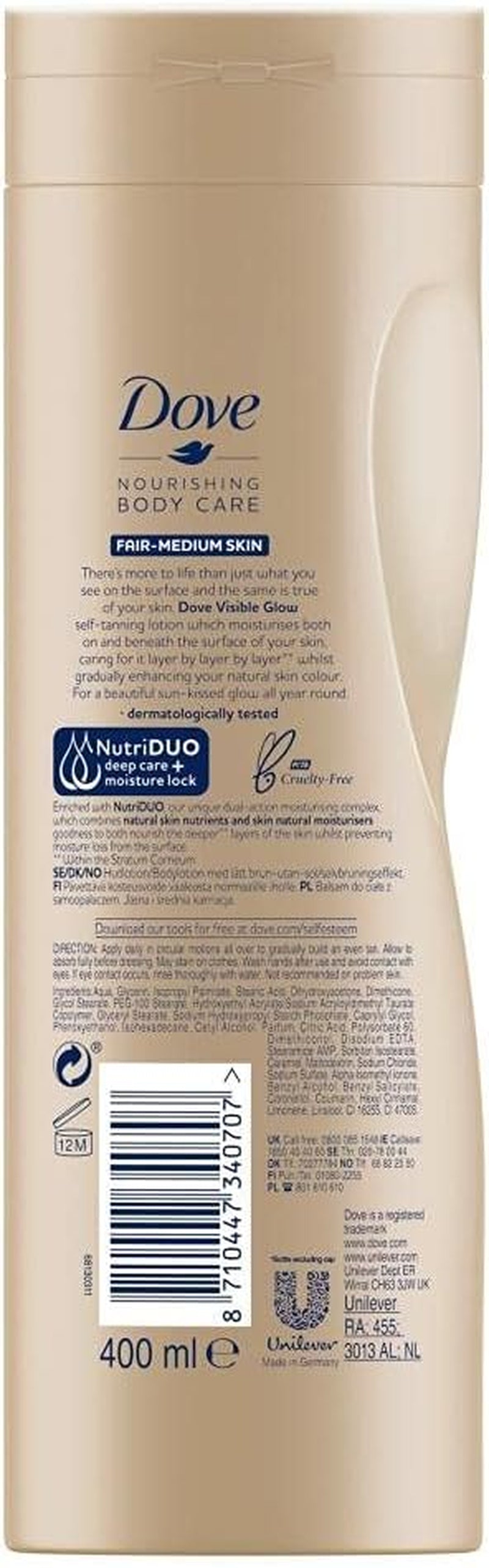 12 Pack of  Nourishing Body Care Visible Glow Gradual Self-Tan Fair to Medium Body Lotion 400Ml
