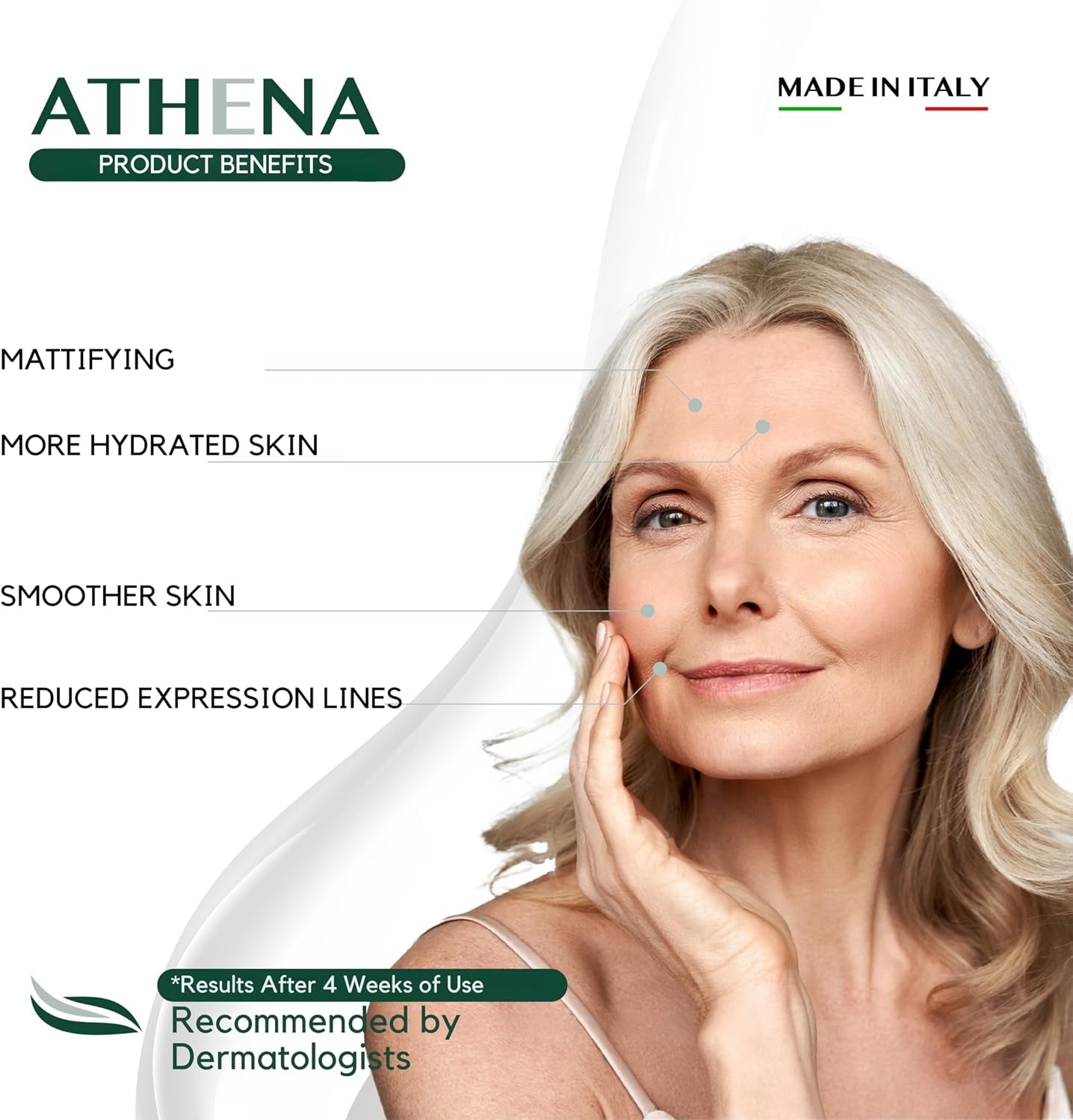 Athena Anti-Wrinkle Face Serum – Pure Bio Hyaluronic Acid – Instant Effect – Vegan & Natural – Dermatologically Tested – Hydrates & Smooths – Made in Italy, 30Ml