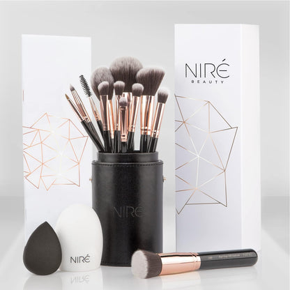 Beauty Professional Makeup Brush Set, Vegan, 15Pc, Black Rose Gold