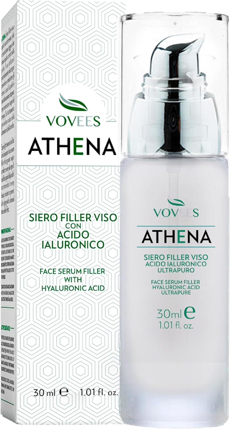 Athena Anti-Wrinkle Face Serum – Pure Bio Hyaluronic Acid – Instant Effect – Vegan & Natural – Dermatologically Tested – Hydrates & Smooths – Made in Italy, 30Ml