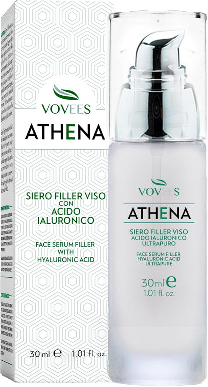 Athena Anti-Wrinkle Face Serum – Pure Bio Hyaluronic Acid – Instant Effect – Vegan & Natural – Dermatologically Tested – Hydrates & Smooths – Made in Italy, 30Ml