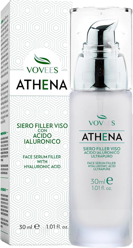 Athena Anti-Wrinkle Face Serum – Pure Bio Hyaluronic Acid – Instant Effect – Vegan & Natural – Dermatologically Tested – Hydrates & Smooths – Made in Italy, 30Ml
