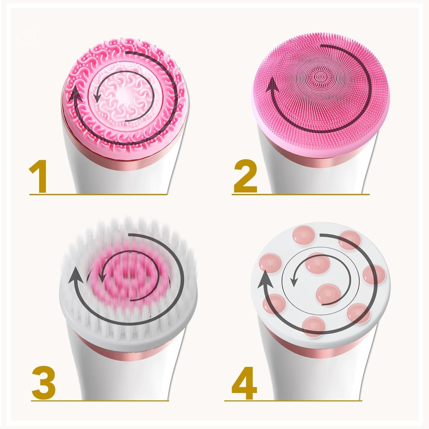 PRO Deep Facial Cleansing, Face Brush with 4 Brush Attachments, USB-C, IPX6 Waterproof, with Matching Cleansing Gel for All Skin Types (Pink)