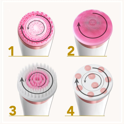 PRO Deep Facial Cleansing, Face Brush with 4 Brush Attachments, USB-C, IPX6 Waterproof, with Matching Cleansing Gel for All Skin Types (Pink)